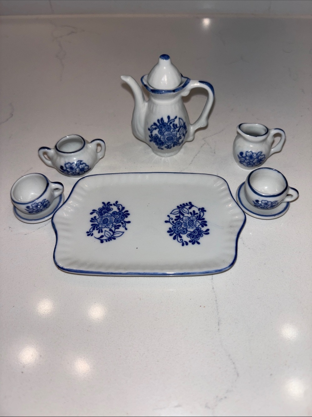 Blue Floral Porcelain Mini Tea Set - Classic White and Blue